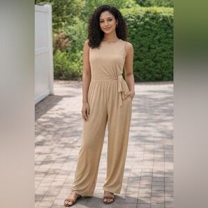 Zaful Tan Sleeveless Jumpsuit